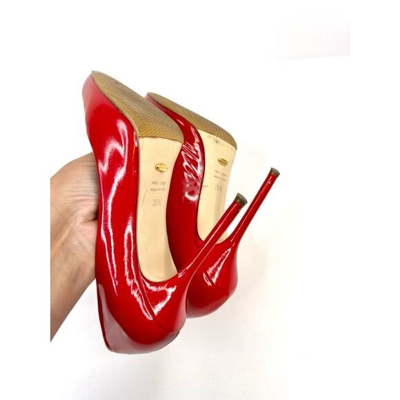 SERGIO ROSSI RED Leather 4 Inch Heel Shoes Size 5 (EU 35.5) - Picture 6 of 10